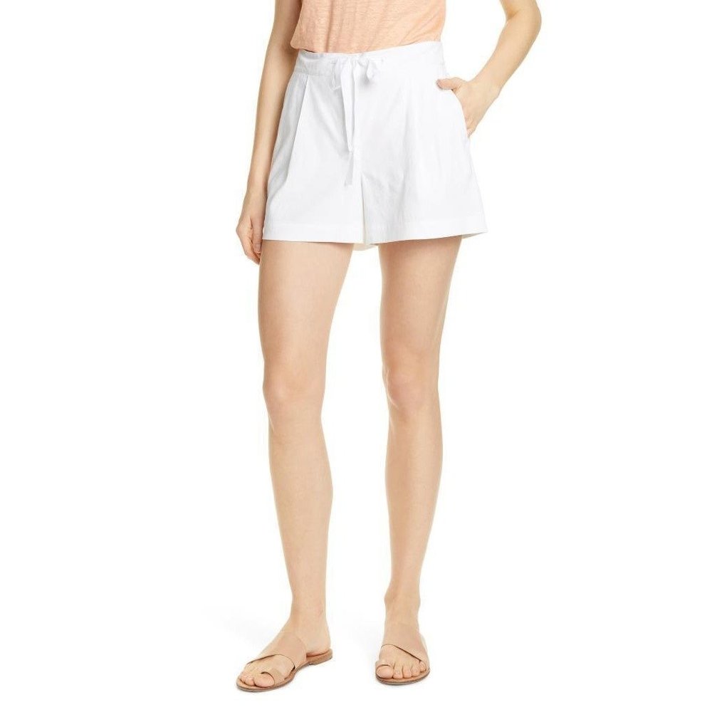 NORDSTROM SIGNATURE Pleated Drawstring Stretch Linen Blend Shorts White 8